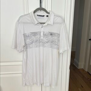 Travis Mathew White and Gray Patterned Polo Shirt